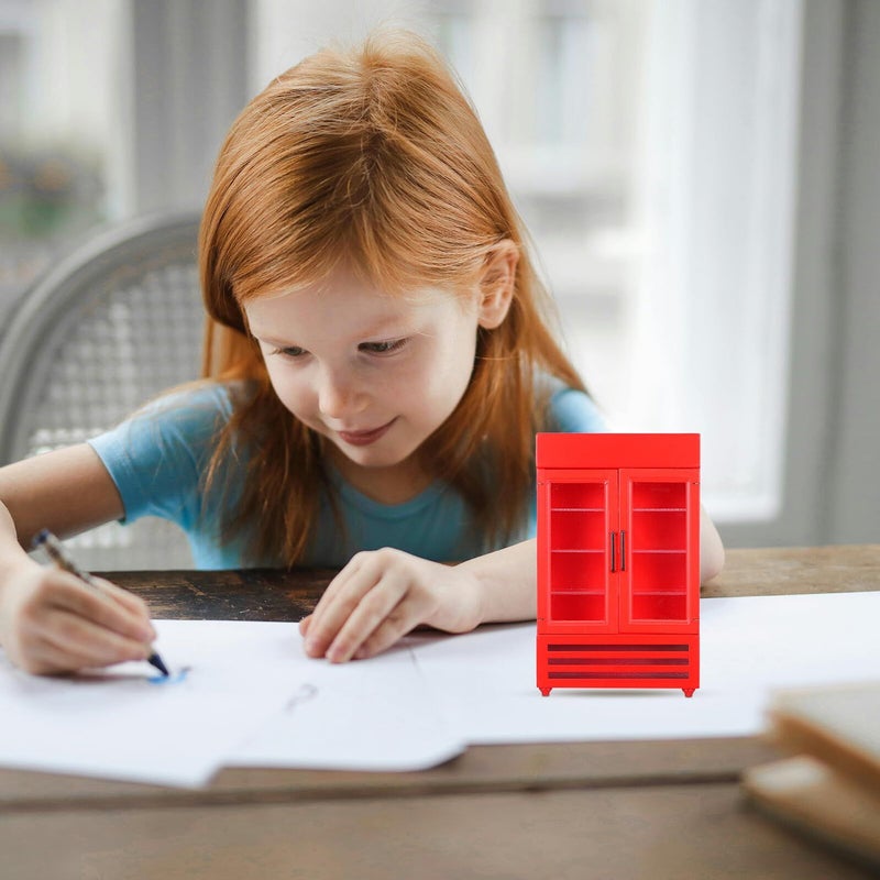 Red Double Door Miniature Refrigerator Model for Dollhouse Kitchen Scene - Image 4