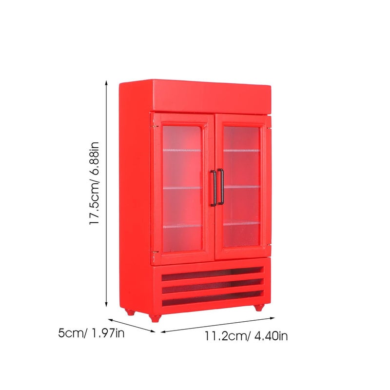 Red Double Door Miniature Refrigerator Model for Dollhouse Kitchen Scene - Image 3