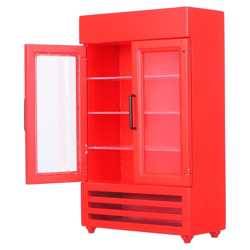 Red Double Door Miniature Refrigerator Model for Dollhouse Kitchen Scene - Image 2