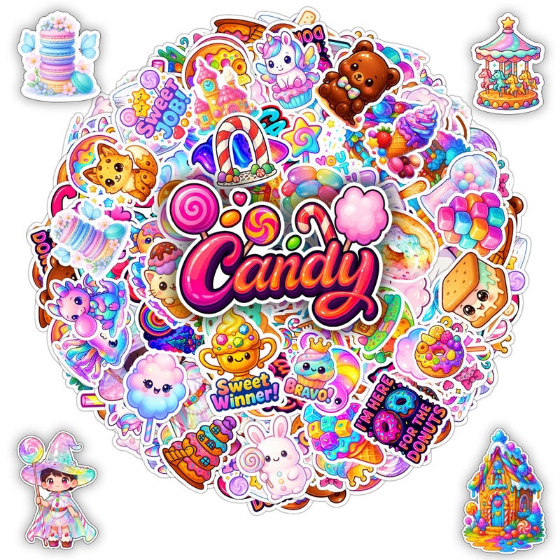 BETANAS 100 pcs Candy Donut Ice Cream Stickers for Teens & Adults, Cute Sweet Treat Waterproof Vinyl Decals for Water Bottles, Laptops, Scrapbooks, Journals, Notebook & Party Favors Birthday Gift - Image 1