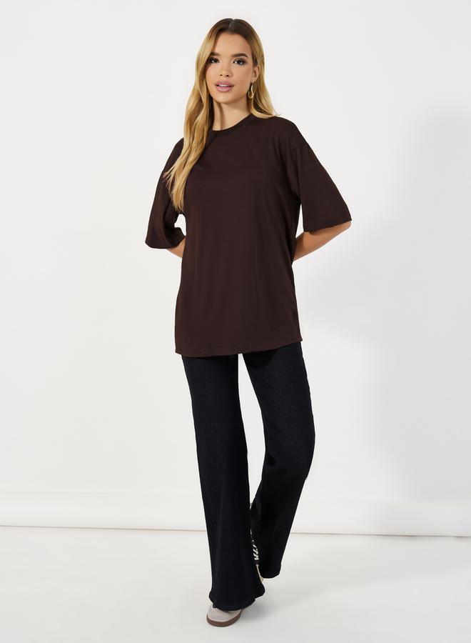 Styli Solid Round Neck Oversized T-Shirt - Image 2