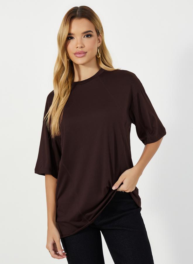 Styli Solid Round Neck Oversized T-Shirt - Image 1