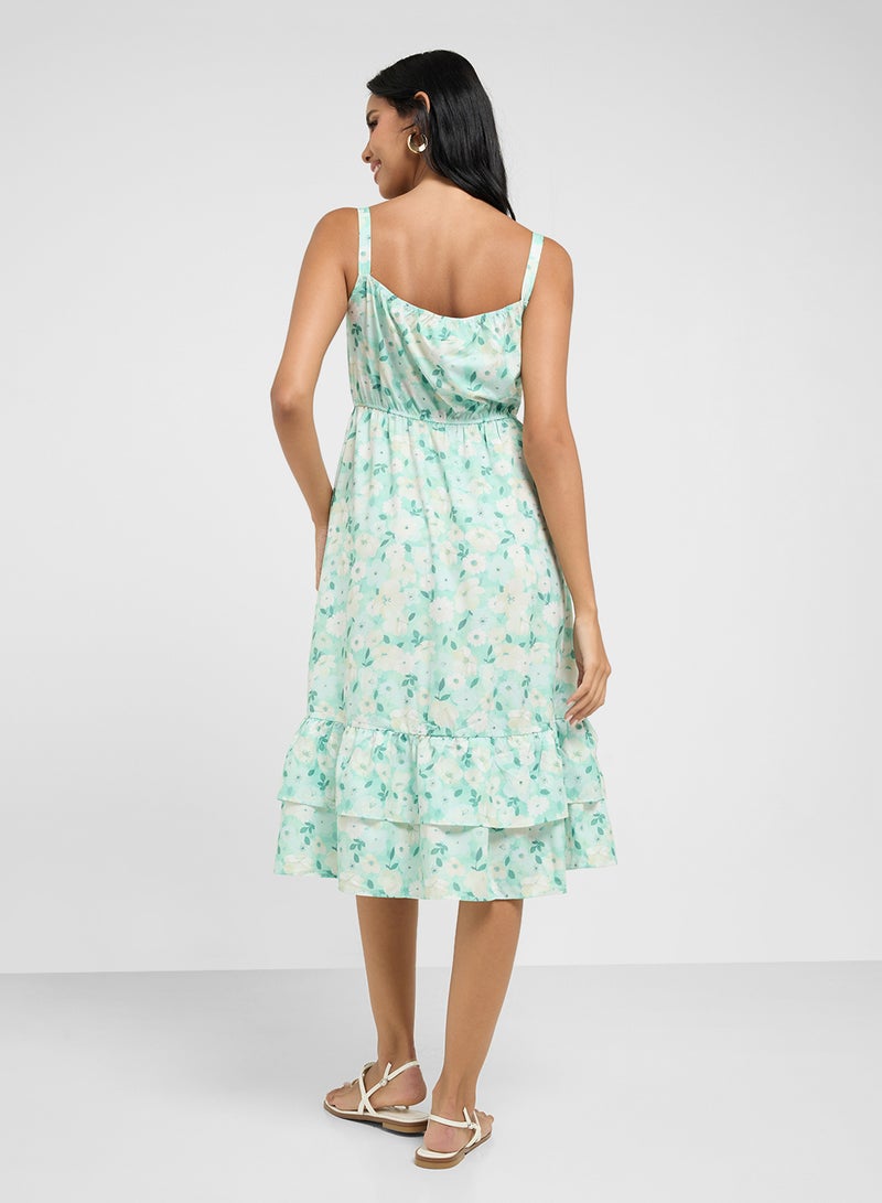 جينجر فستان ميدي بطبقات بنقشة الزهور - Image 2