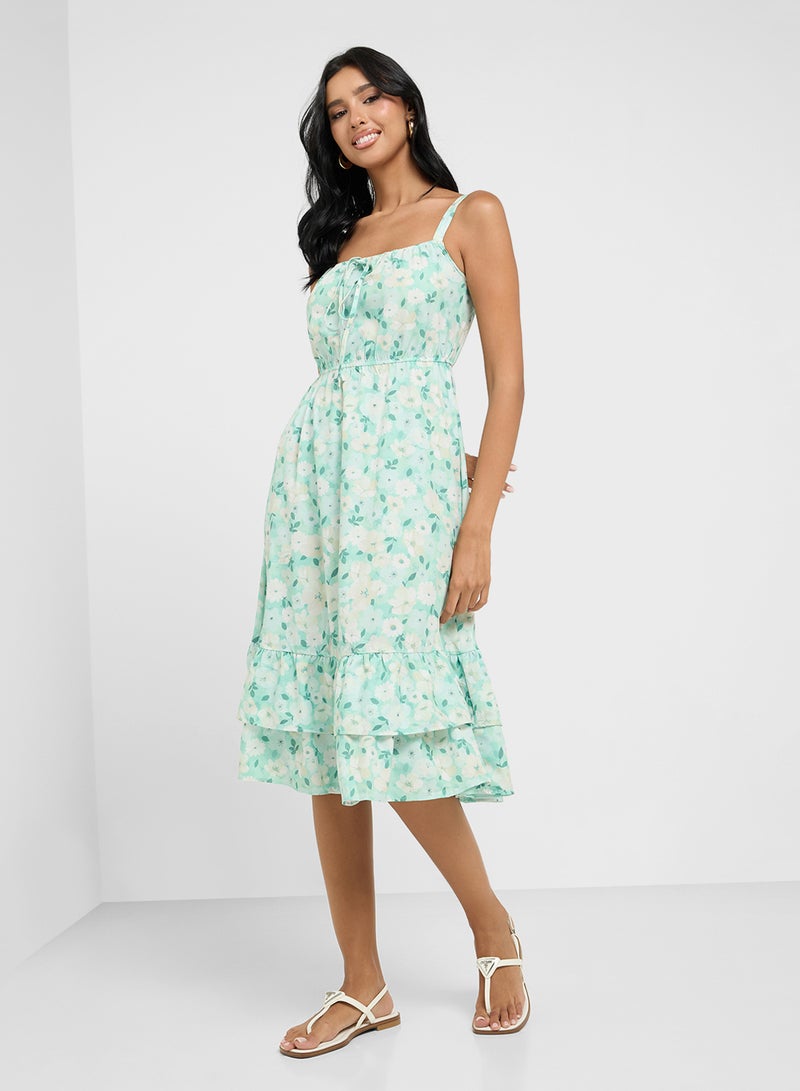 جينجر فستان ميدي بطبقات بنقشة الزهور - Image 4