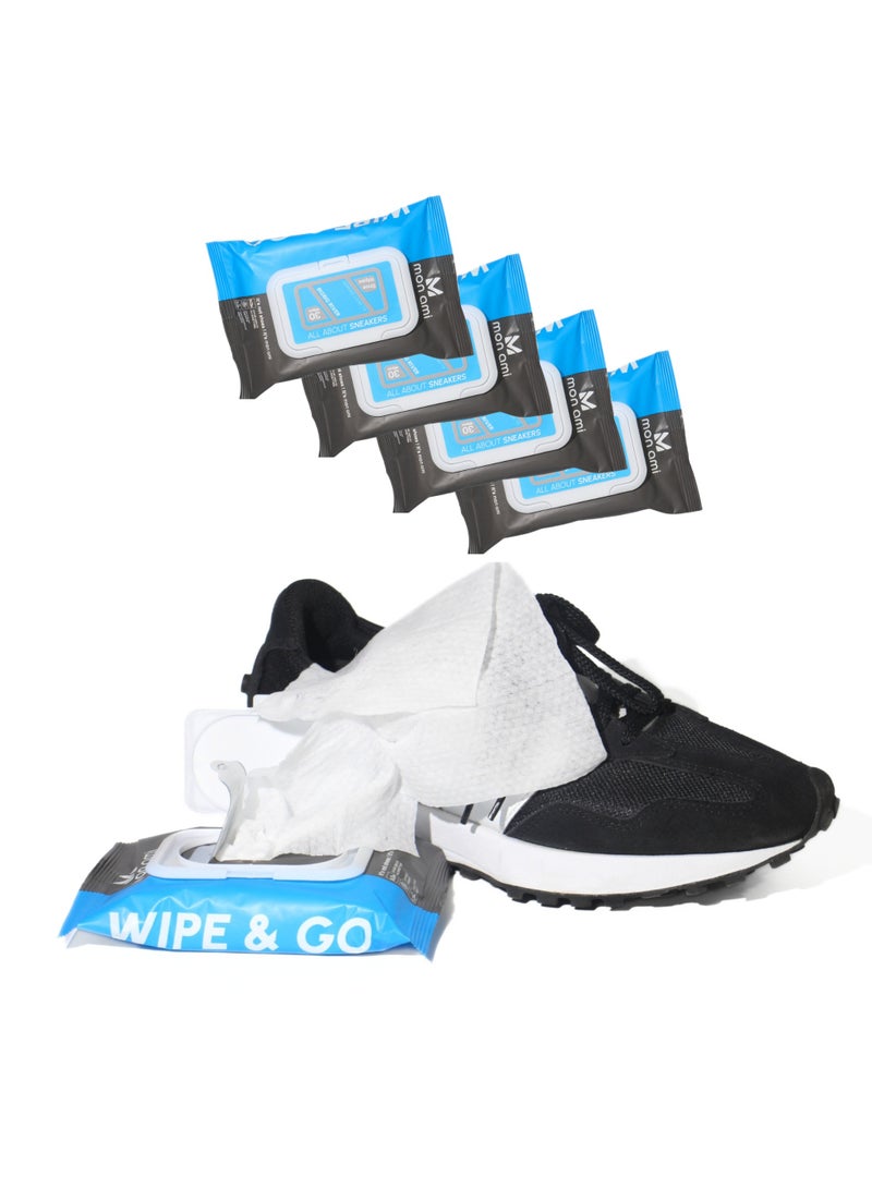 Mon Ami Shoe Cleaning Wipes for Travel & Daily Use | 4-Pack (120 Wipe) Sneaker Cleaner – Quick, Pre-Moistened & Easy to Use | Safe on White, Leather & Suede Shoes | Monami Shoe Wipe  - Image 1