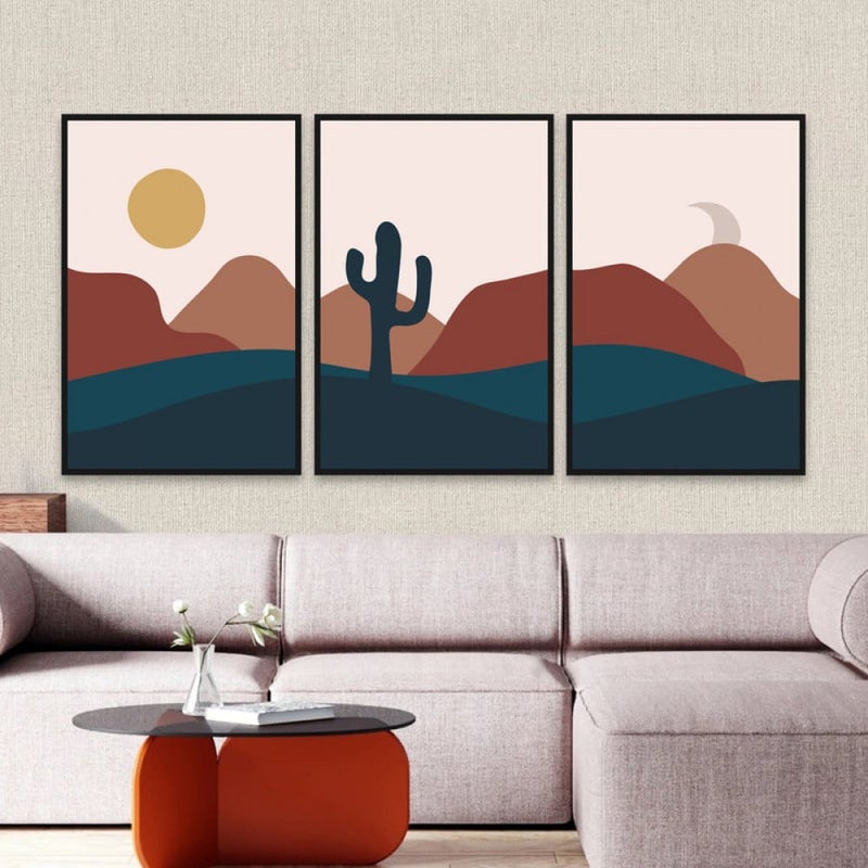 ماركتنا ثلاث لوحات قماشية فخمة بتصميم مودرن مع برواز مجوف مقاس (120×60) ثلاث قطع - Image 1