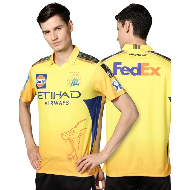 playR Men's Geometric Regular Fit Chennai Super Kings Authentic Fan Jersey IPL 2025 Adult Plain Half Sleeve - Image 1