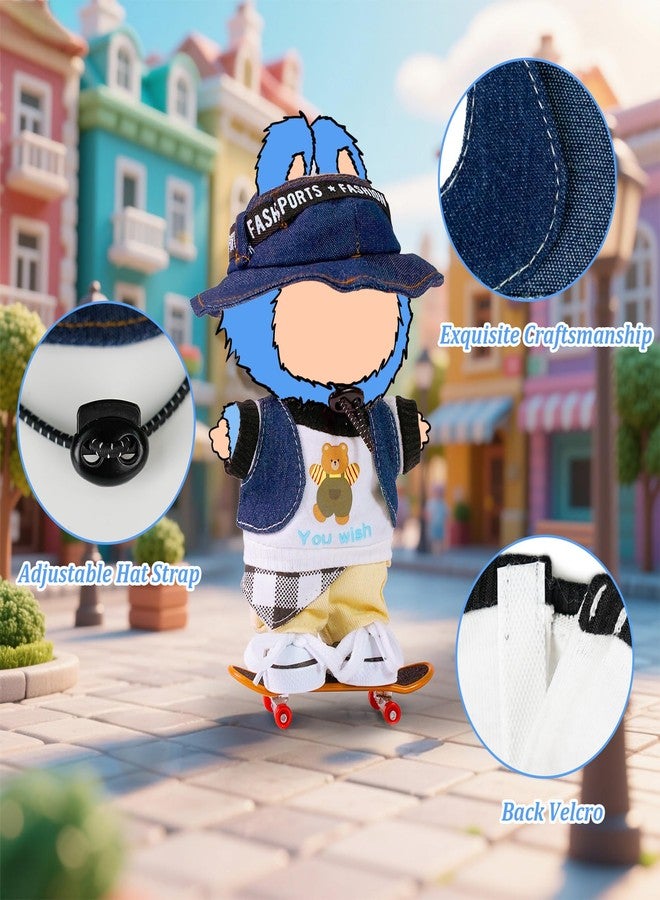 ARTST Doll Clothes for 17cm Labubu,Cool Causal Outfit Accessories Clothing for 17cm/6.7inch Doll-Jean Bucket Hat+T-Shirts+Cowboy Vest+Khaki Pants+Canvas+Waist Scarf (White) - Image 4