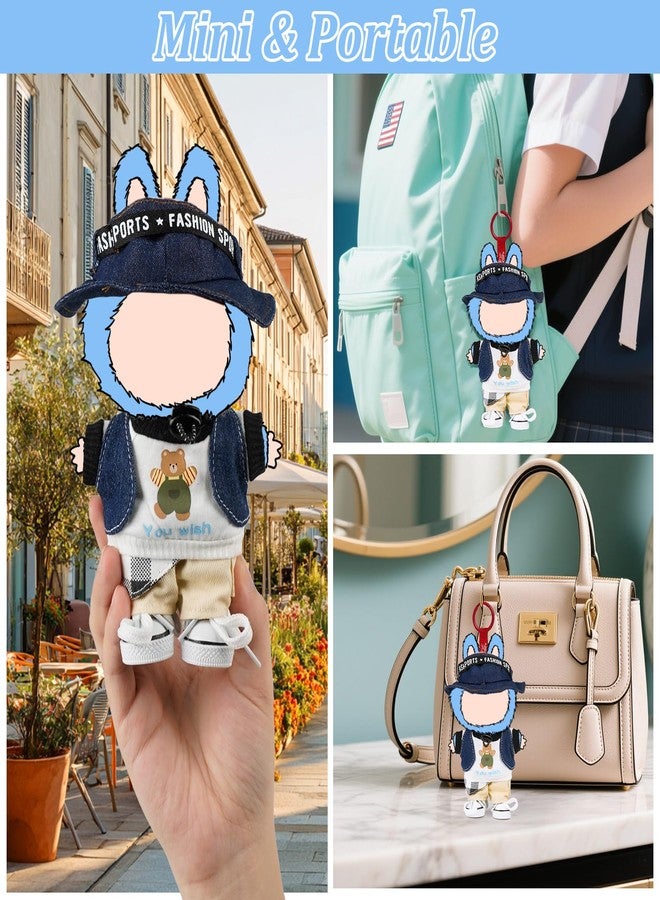 ARTST Doll Clothes for 17cm Labubu,Cool Causal Outfit Accessories Clothing for 17cm/6.7inch Doll-Jean Bucket Hat+T-Shirts+Cowboy Vest+Khaki Pants+Canvas+Waist Scarf (White) - Image 5