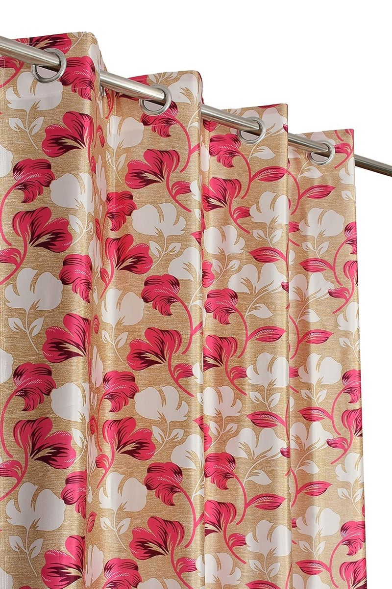 Exporthub 2 Pieces Fancy Design Pink Floral Leaf Polyester Eyelet Window Curtains Length 5 Feet EHSPR724_54 - Image 4