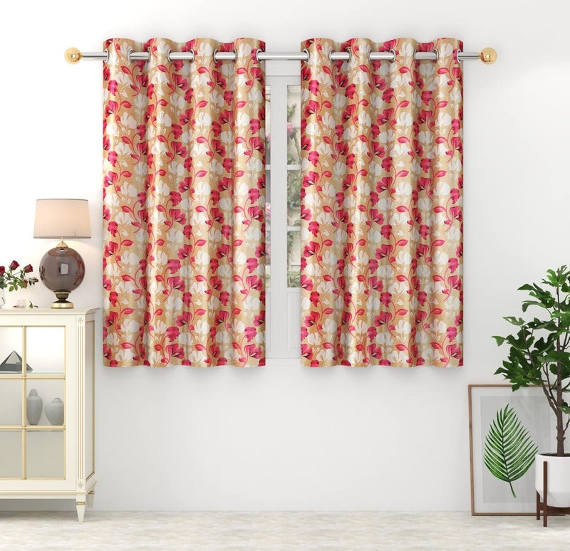 Exporthub 2 Pieces Fancy Design Pink Floral Leaf Polyester Eyelet Window Curtains Length 5 Feet EHSPR724_54 - Image 2