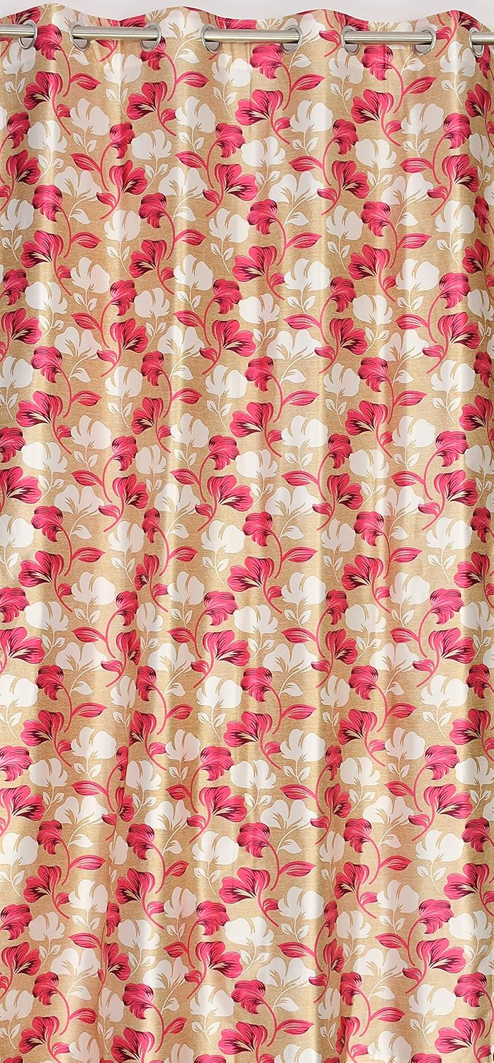 Exporthub 2 Pieces Fancy Design Pink Floral Leaf Polyester Eyelet Window Curtains Length 5 Feet EHSPR724_54 - Image 3