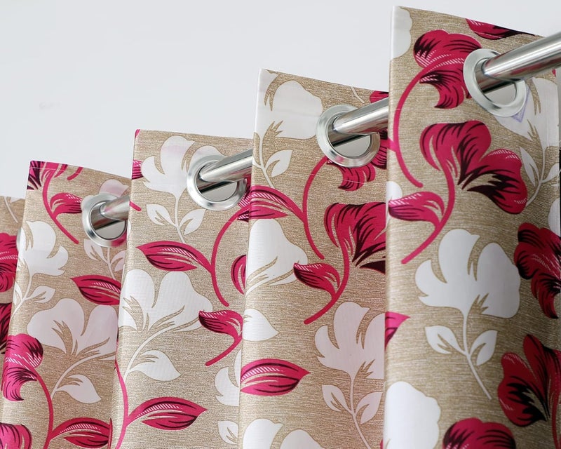 Exporthub 2 Pieces Fancy Design Pink Floral Leaf Polyester Eyelet Window Curtains Length 5 Feet EHSPR724_54 - Image 1