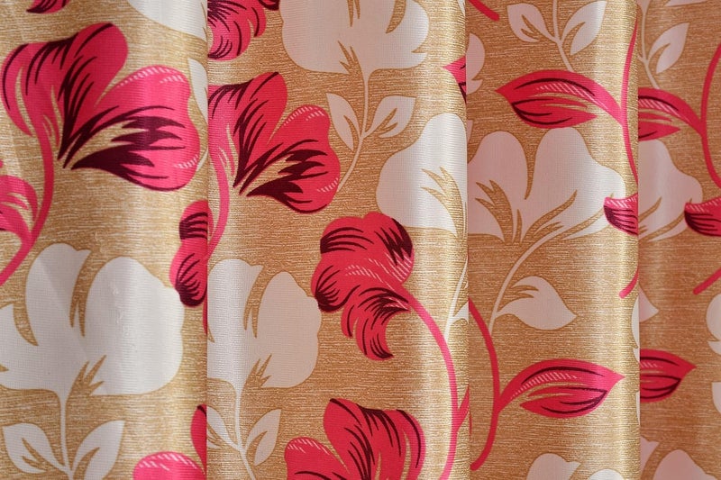 Exporthub 2 Pieces Fancy Design Pink Floral Leaf Polyester Eyelet Window Curtains Length 5 Feet EHSPR724_54 - Image 5