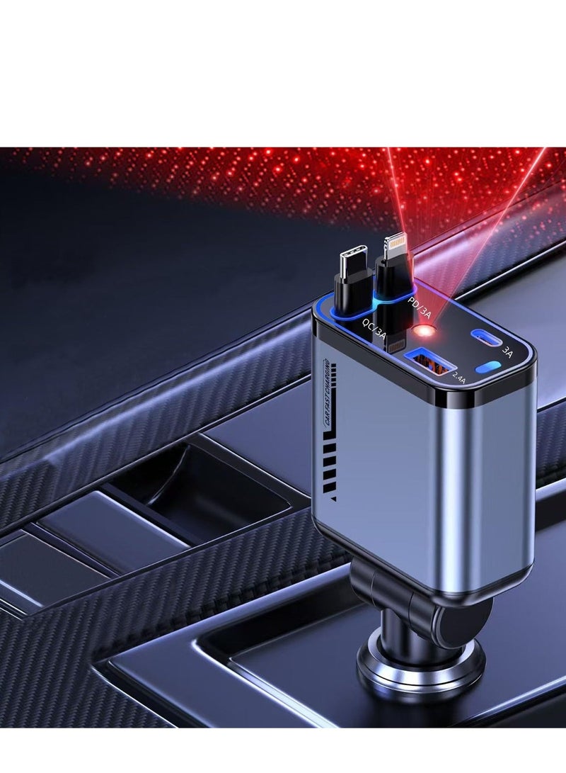 4 in 1 Retractable Starry Stars Proof Best Car Charger, Retractable Car Charger with Star Projector & LED, Fast Car Charging Phone, Retractable Car Phone Charger with Retractable Cables for Phone - Image 2