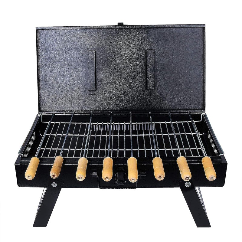 إسكدنيا Barbeque Grill Set | Foldable Portable BBQ for Home  Outdoor Use | Includes 8 Skewers, 1 Grill  Glove | Barbecue for Camping, Picnics, Parties  Backyard Grilling (Black) - Image 3