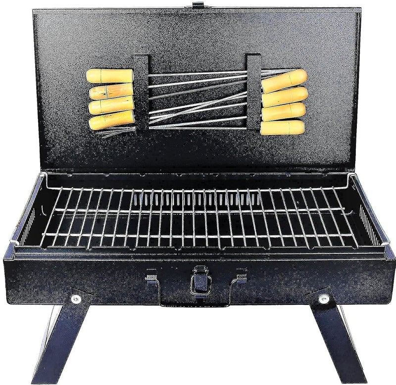 إسكدنيا Barbeque Grill Set | Foldable Portable BBQ for Home  Outdoor Use | Includes 8 Skewers, 1 Grill  Glove | Barbecue for Camping, Picnics, Parties  Backyard Grilling (Black) - Image 4