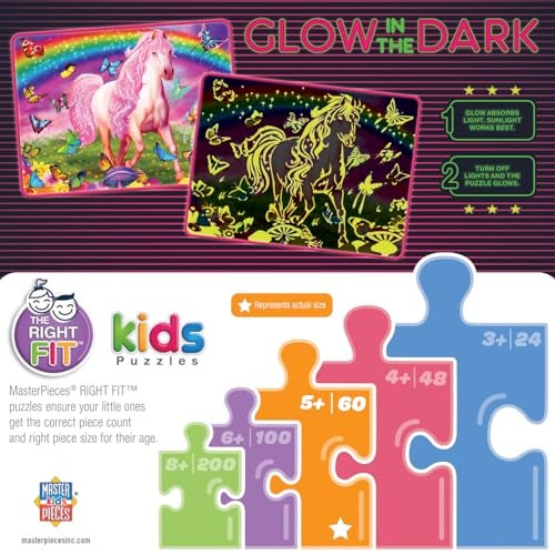 MasterPieces 60 Piece Glow in the Dark Fantasy Puzzle for Kids - Rainbow World - 14"x19" - Screen-Free Fun! - Image 3