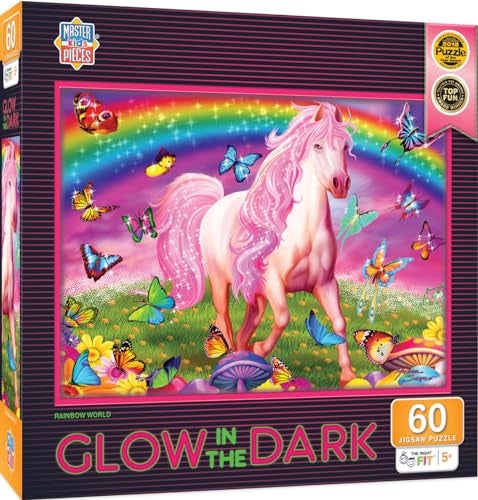 MasterPieces 60 Piece Glow in the Dark Fantasy Puzzle for Kids - Rainbow World - 14"x19" - Screen-Free Fun! - Image 1