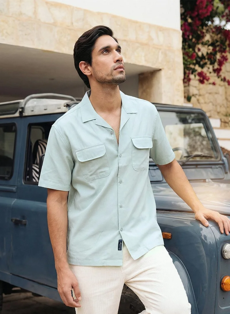 Dennis Lingo  Men Sage Cotton Solid Print Button Down Relaxed Shirt for Men | Best Price UAE