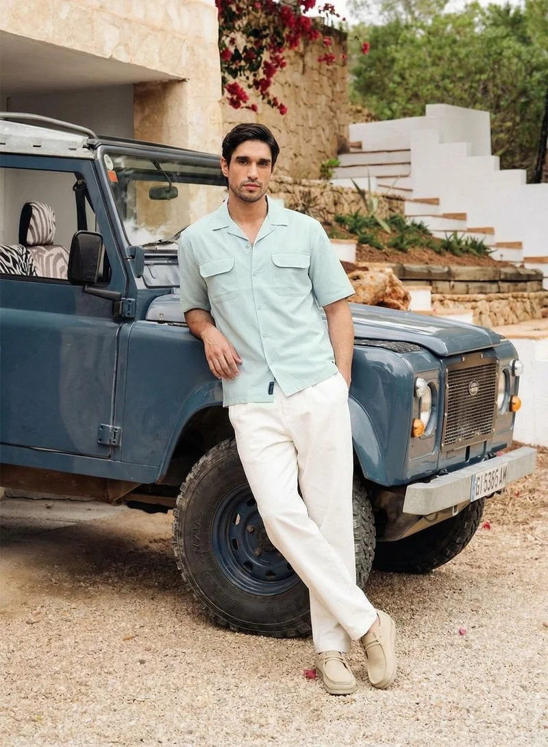 دينيس لينغو Men Sage Cotton Solid Print Button Down Relaxed Shirt