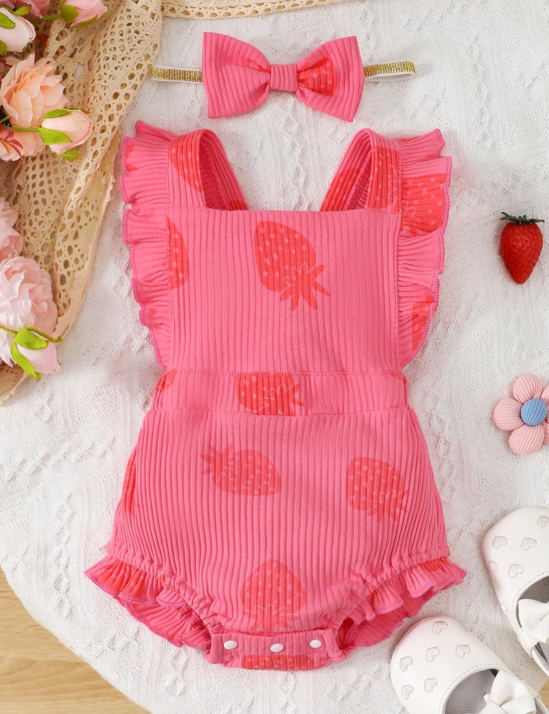 Fullfamous Infant Baby Girl Clothes Outfits Romper Spring Summer Clothing Onesie Bodysuit Jumpsuit ropa de bebe niÃ±a Pink Strawberry 6-9 Months - Image 2