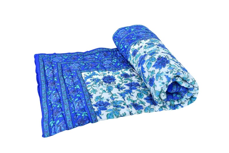 SVT Traditional Famous Rajasthani Print Jaipuri Beautiful Floral Print in Royal Blue Jaipuri Rajai/Razai/Quilt Twin Size/Twin Size Bed Quilt/Comforter/AC Quilt/AC Comforter - Image 2