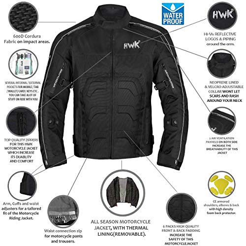 HWK Spyder Motorcycle Jacket for Men with Weather Resistant Cordura Textile Fabric for Enduro Motocross Jacket MEDIUM/BLACK - Image 3