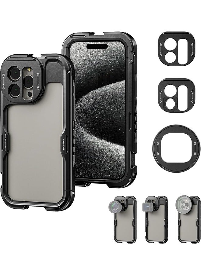 NEEWER 15 Pro Max Cage 【2nd Generation】, Quick Release Design Video Rig Phone Stabilizer with 67mm Filter Adapter, 17mm Lens Backplate, T Mount Lens Adapter Compatible with Moment T Series Lens, PA044 - Image 1