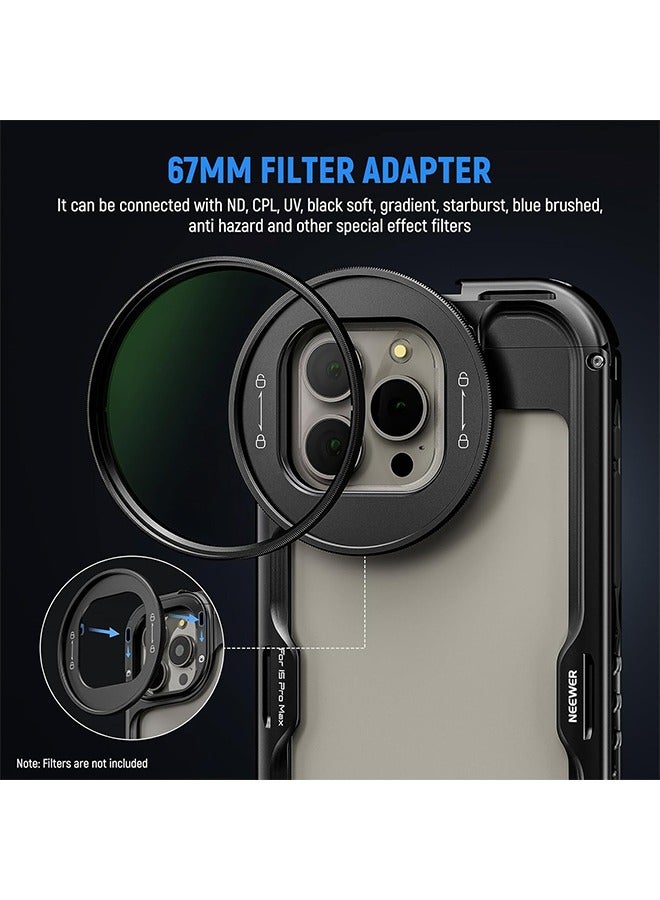 NEEWER 15 Pro Max Cage 【2nd Generation】, Quick Release Design Video Rig Phone Stabilizer with 67mm Filter Adapter, 17mm Lens Backplate, T Mount Lens Adapter Compatible with Moment T Series Lens, PA044 - Image 5