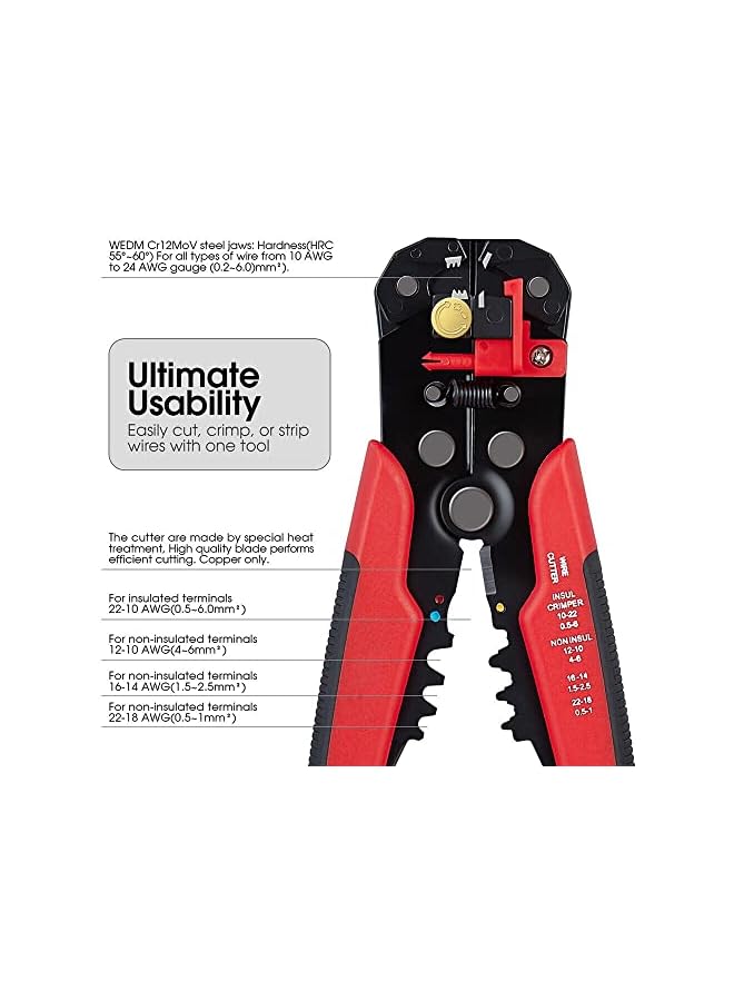 promass Wire Stripper & Cutter, 5 in 1 Self-Adjusting Automatic Strippong Cutting Crimper Pliers Tool - Orange - Image 4