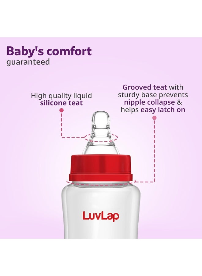 Luvlap Anti-Colic Wide Neck Natura Flo Baby Polypropylene and Silicone Feeding Bottle, 250Ml (Pack of 2), New Born / Infants / Toddler upto 3 years, BPA Free, Pack of 2, White & Red - Image 3
