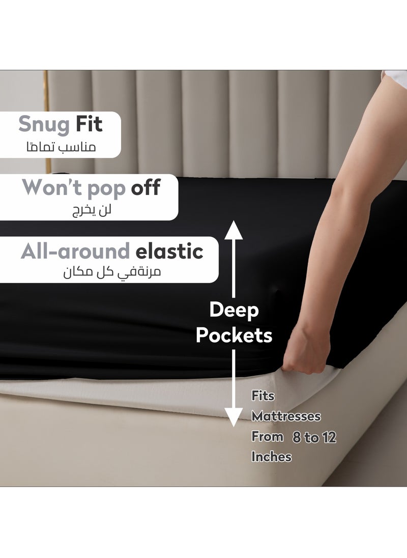 Donetella - Bedding Fitted Sheet 2-Pcs Single Size Solid Bed Sheet Set Fits(90x190CM) With Pillowcases And 30 CM Extra Deep Brushed Microfiber Bed Sheet,Black Bedding Fitted Sheet - Fits 90x190 Cm Bed For Single Bed 2 Pcs (1 Fitted Sheet and 1 Pillowcase) - 30 Cm Deep Pocket - Solid Bed Sheet - Image 1