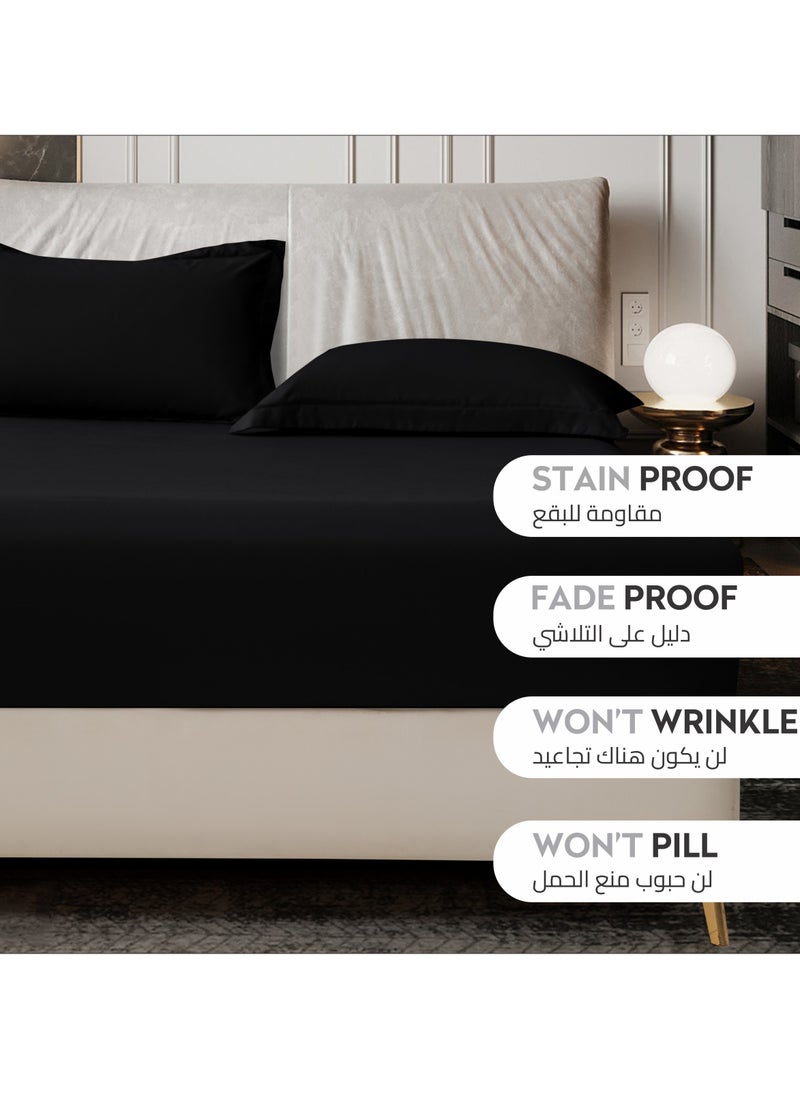 Donetella - Bedding Fitted Sheet 2-Pcs Single Size Solid Bed Sheet Set Fits(90x190CM) With Pillowcases And 30 CM Extra Deep Brushed Microfiber Bed Sheet,Black Bedding Fitted Sheet - Fits 90x190 Cm Bed For Single Bed 2 Pcs (1 Fitted Sheet and 1 Pillowcase) - 30 Cm Deep Pocket - Solid Bed Sheet - Image 1