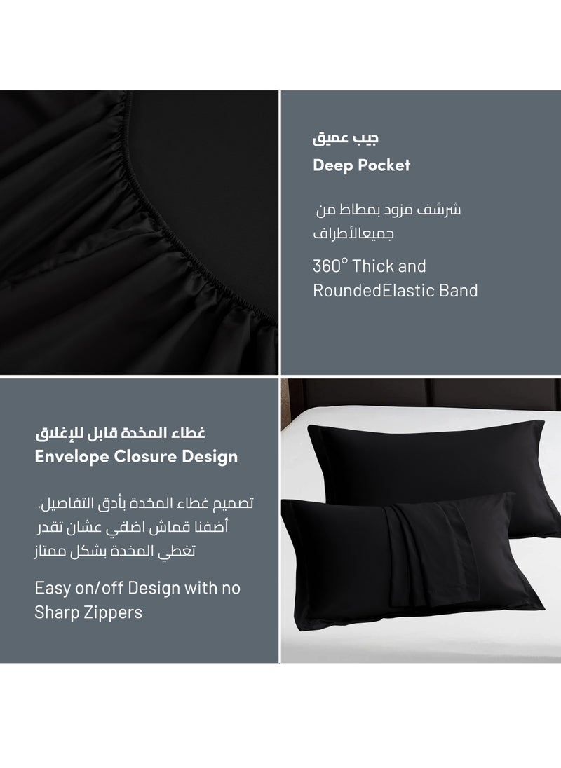 Donetella - Bedding Fitted Sheet 2-Pcs Single Size Solid Bed Sheet Set Fits(90x190CM) With Pillowcases And 30 CM Extra Deep Brushed Microfiber Bed Sheet,Black Bedding Fitted Sheet - Fits 90x190 Cm Bed For Single Bed 2 Pcs (1 Fitted Sheet and 1 Pillowcase) - 30 Cm Deep Pocket - Solid Bed Sheet - Image 1