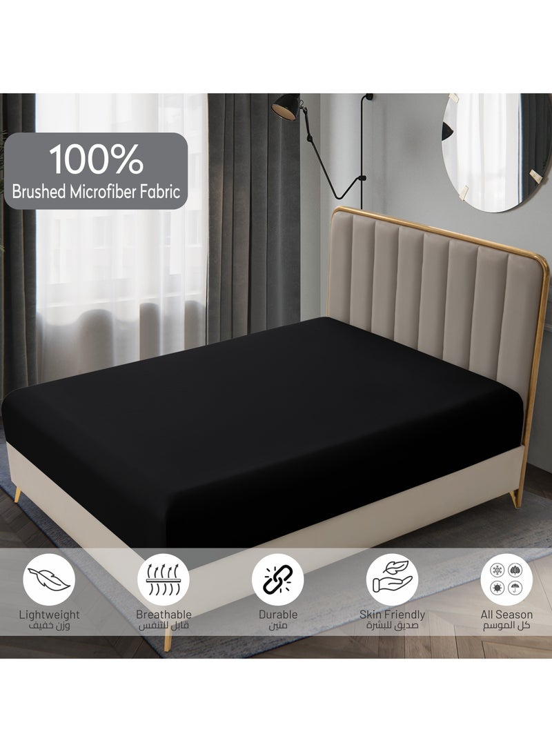 Donetella - Bedding Fitted Sheet 2-Pcs Single Size Solid Bed Sheet Set Fits(90x190CM) With Pillowcases And 30 CM Extra Deep Brushed Microfiber Bed Sheet,Black Bedding Fitted Sheet - Fits 90x190 Cm Bed For Single Bed 2 Pcs (1 Fitted Sheet and 1 Pillowcase) - 30 Cm Deep Pocket - Solid Bed Sheet - Image 1