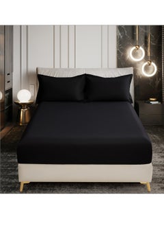 Bedding Fitted Sheet 2-Pcs Single Size Solid Bed Sheet Set Fits(90x190CM) With Pillowcases And 30 CM Extra Deep Brushed Microfiber Bed Sheet,Black Bedding Fitted Sheet - Fits 90x190 Cm Bed For Single Bed 2 Pcs (1 Fitted Sheet and 1 Pillowcase) - 30 Cm Deep Pocket - Solid Bed Sheet