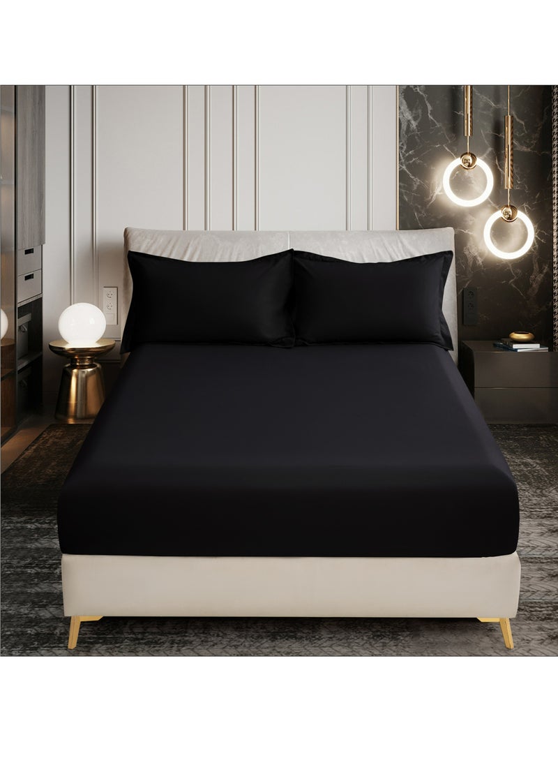 Donetella - Bedding Fitted Sheet 2-Pcs Single Size Solid Bed Sheet Set Fits(90x190CM) With Pillowcases And 30 CM Extra Deep Brushed Microfiber Bed Sheet,Black Bedding Fitted Sheet - Fits 90x190 Cm Bed For Single Bed 2 Pcs (1 Fitted Sheet and 1 Pillowcase) - 30 Cm Deep Pocket - Solid Bed Sheet - Image 1