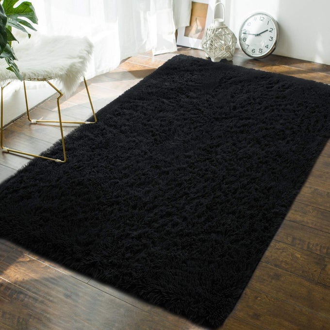 SOFT FLUFFY BEDROOM RUGS 3 X 5 FEET INDOOR SHAGGY PLUSH AREA RUG FOR BOYS GIRLS KIDS BABY COLLEGE DORM LIVING ROOM HOME DECOR FLOOR CARPET BLACK