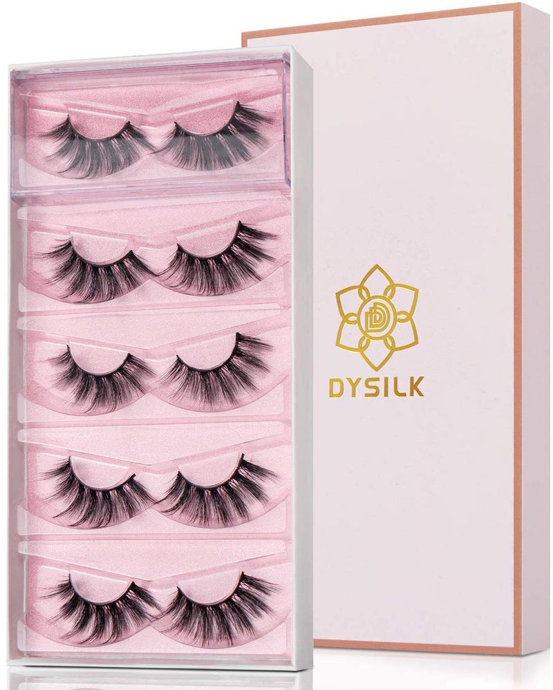 DYSILK False Eyelashes Mink - Strip Lashes 5 Pairs 6D Faux Eyelash Wispy Lashes Cat Eye Fake Eyelashes Natural Look Fluffy Lash Reusable Lash Extension Kit | 004-16.7mm - Image 1