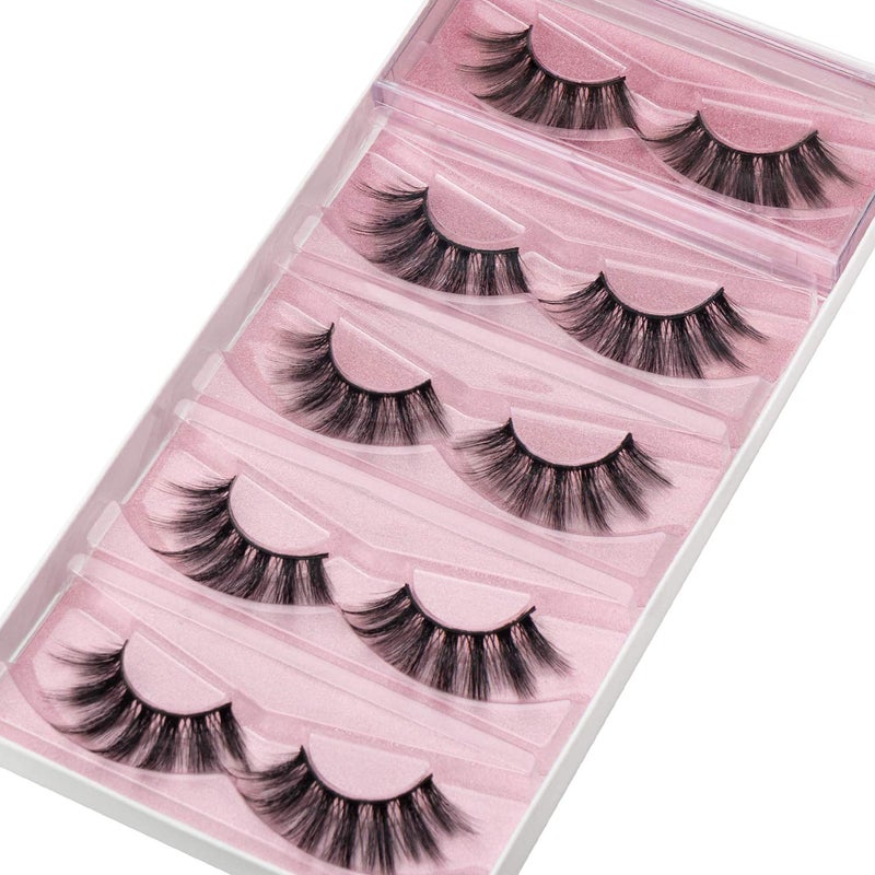 DYSILK False Eyelashes Mink - Strip Lashes 5 Pairs 6D Faux Eyelash Wispy Lashes Cat Eye Fake Eyelashes Natural Look Fluffy Lash Reusable Lash Extension Kit | 004-16.7mm - Image 2