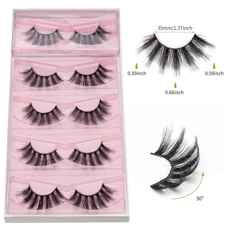 DYSILK False Eyelashes Mink - Strip Lashes 5 Pairs 6D Faux Eyelash Wispy Lashes Cat Eye Fake Eyelashes Natural Look Fluffy Lash Reusable Lash Extension Kit | 004-16.7mm - Image 4