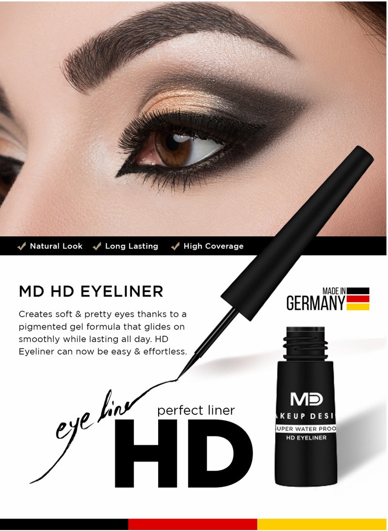 MD MAKE UP DESIGN - MD DEEP MATTE Super Waterproof HD Eyeliner, Matte Black, 2.5 ml / 0.08 fl.oz - Image 1