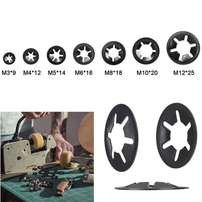 HanTof 7 Sizes 320PCS Internal Tooth Starlock Washers,Quick Speed Locking Washers, Push On Retainers Clips,Push On Nut Fasteners Assortment Kit for Shaft and Stud,65Mn Spring Steel,Black Oxide Finish - Image 5