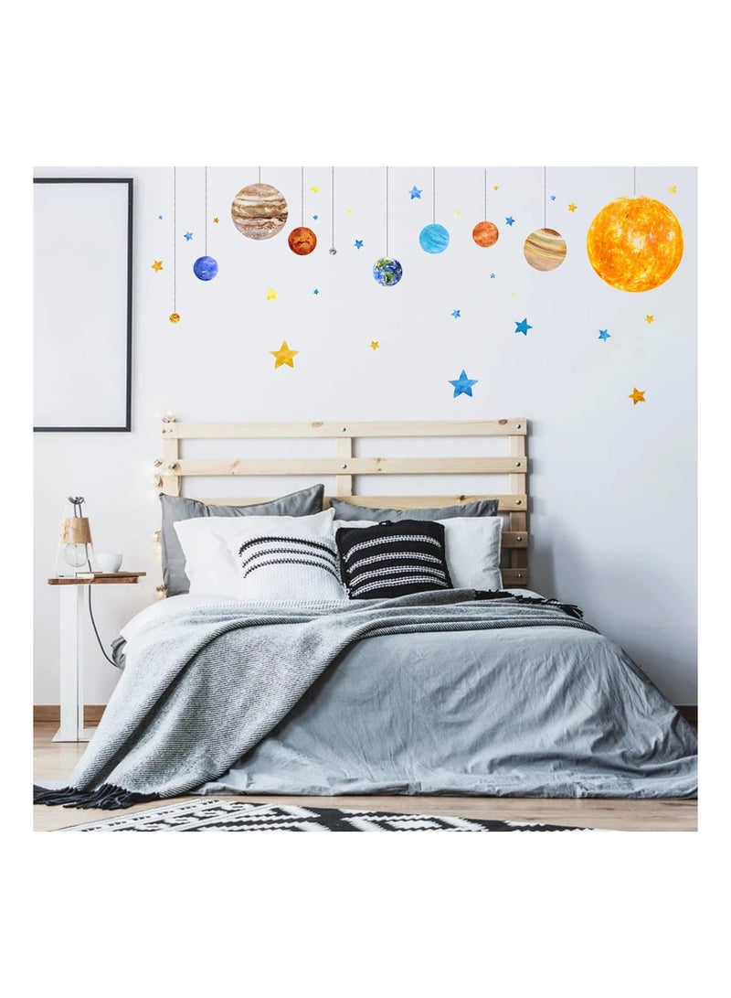 Captaintech Planets and Space Wall Decals, Removable Solar System Wall Stickers, Cartoon Stars Wall Décor, Peel and Stick Universe DIY Art Murals Vinyl Wallpaper for Kids Boys Bedroom Nursery Decoration - Image 2