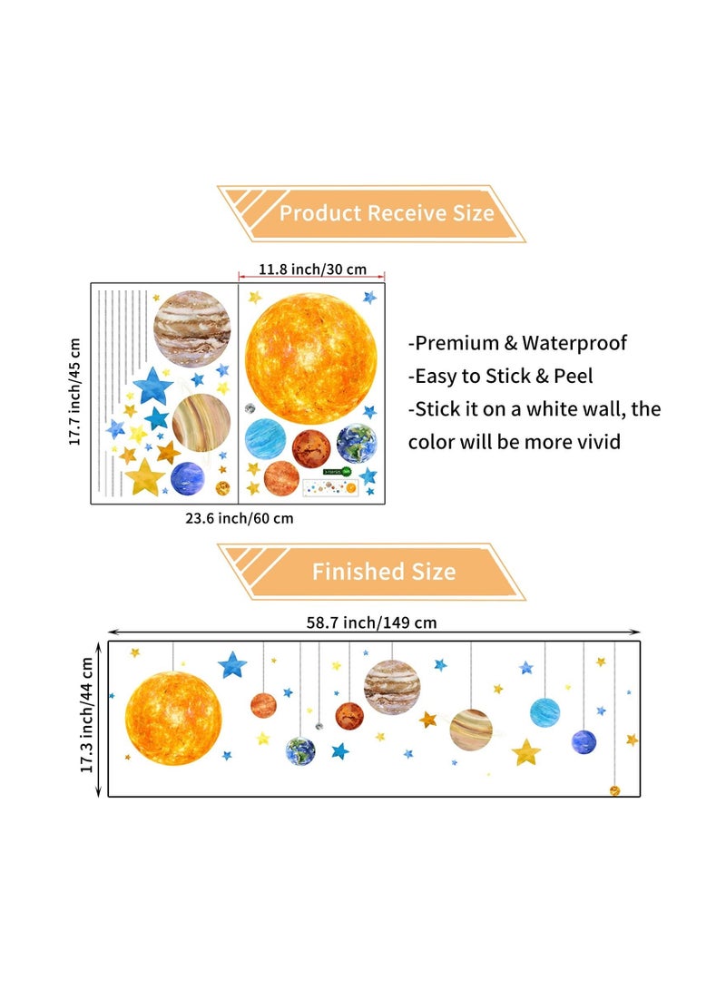 Captaintech Planets and Space Wall Decals, Removable Solar System Wall Stickers, Cartoon Stars Wall Décor, Peel and Stick Universe DIY Art Murals Vinyl Wallpaper for Kids Boys Bedroom Nursery Decoration - Image 3