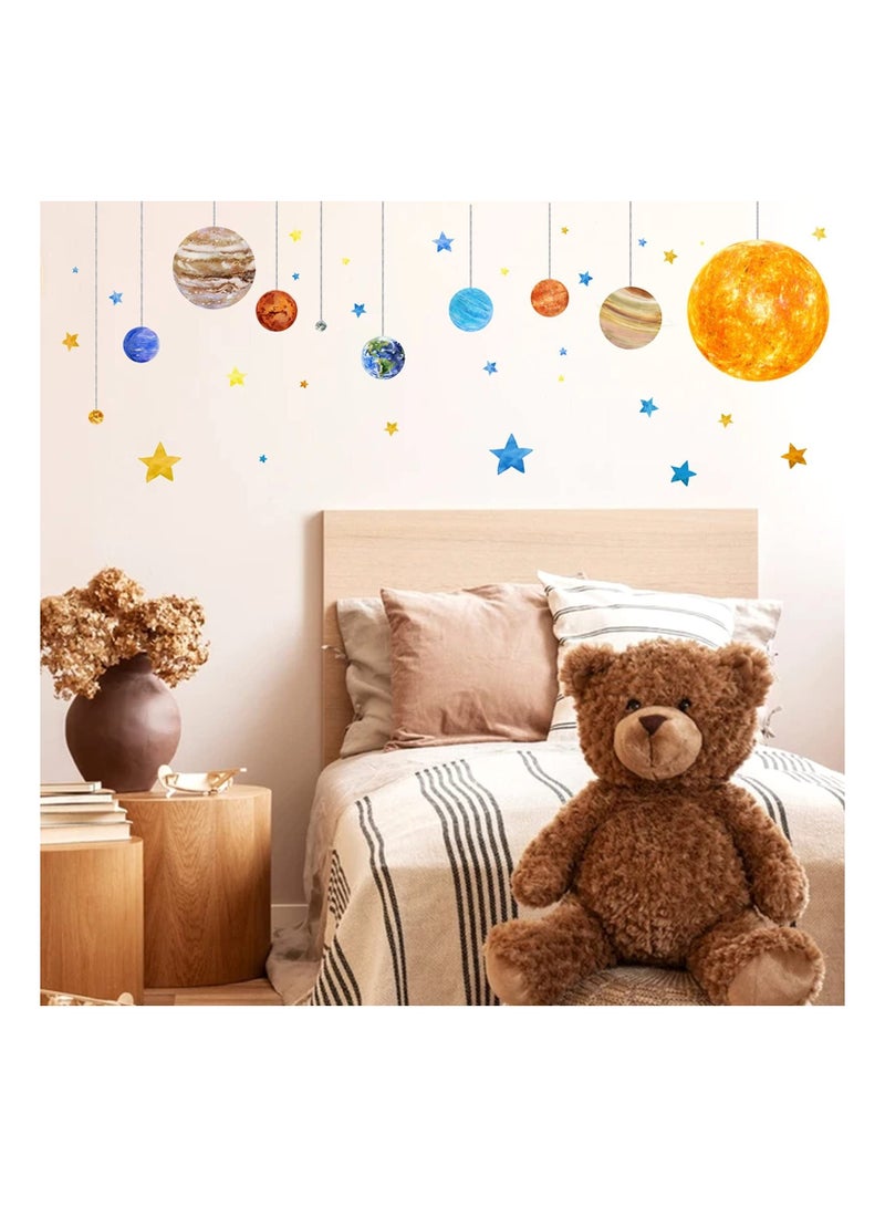 Captaintech Planets and Space Wall Decals, Removable Solar System Wall Stickers, Cartoon Stars Wall Décor, Peel and Stick Universe DIY Art Murals Vinyl Wallpaper for Kids Boys Bedroom Nursery Decoration - Image 4