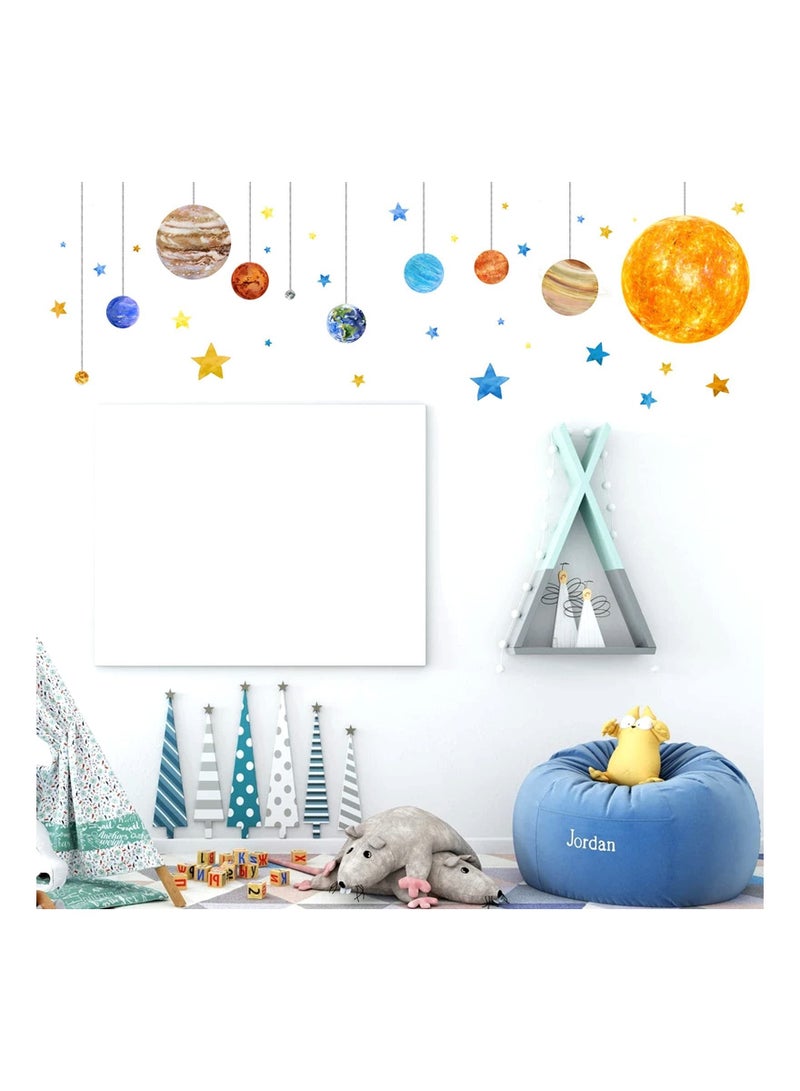 Captaintech Planets and Space Wall Decals, Removable Solar System Wall Stickers, Cartoon Stars Wall Décor, Peel and Stick Universe DIY Art Murals Vinyl Wallpaper for Kids Boys Bedroom Nursery Decoration - Image 5