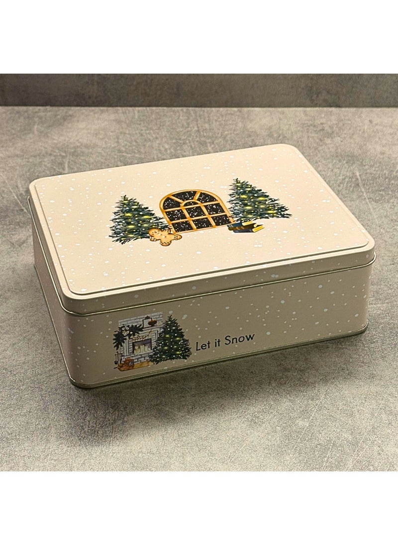 Sarkap Home Let It Snow Rectangular Decorative Metal Storage Box - Wood Model  - Image 1