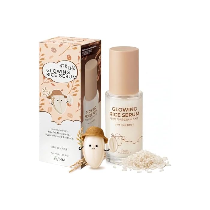 Esfolio made in Korea Rice Serum 1.69 Fl Oz, Lightweight Facial Serum with Rice Extract, Fast Absorbing Daily Face Serum for Soft and Refreshed Skin, Korean Skincare